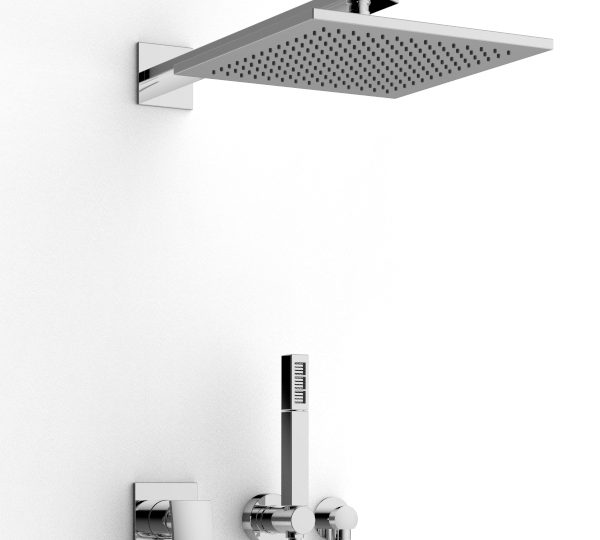 Shower arm with shower head and hand shower