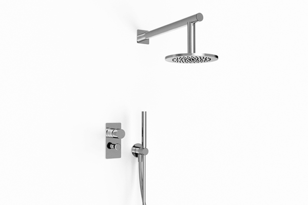 Shower arm with shower head and hand shower